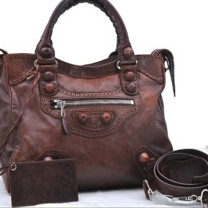 Auth BALENCIAGA Giant Velo 2Way Shoulder Satchel Bag Leather 235223 Brown G7924